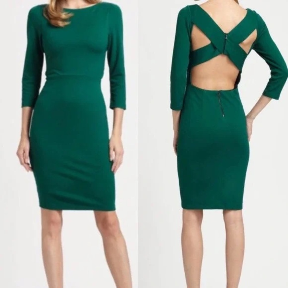 Alice & Olivia Bodycon Green Reid Cross Back Dress SZ XS/S (see measurements)
